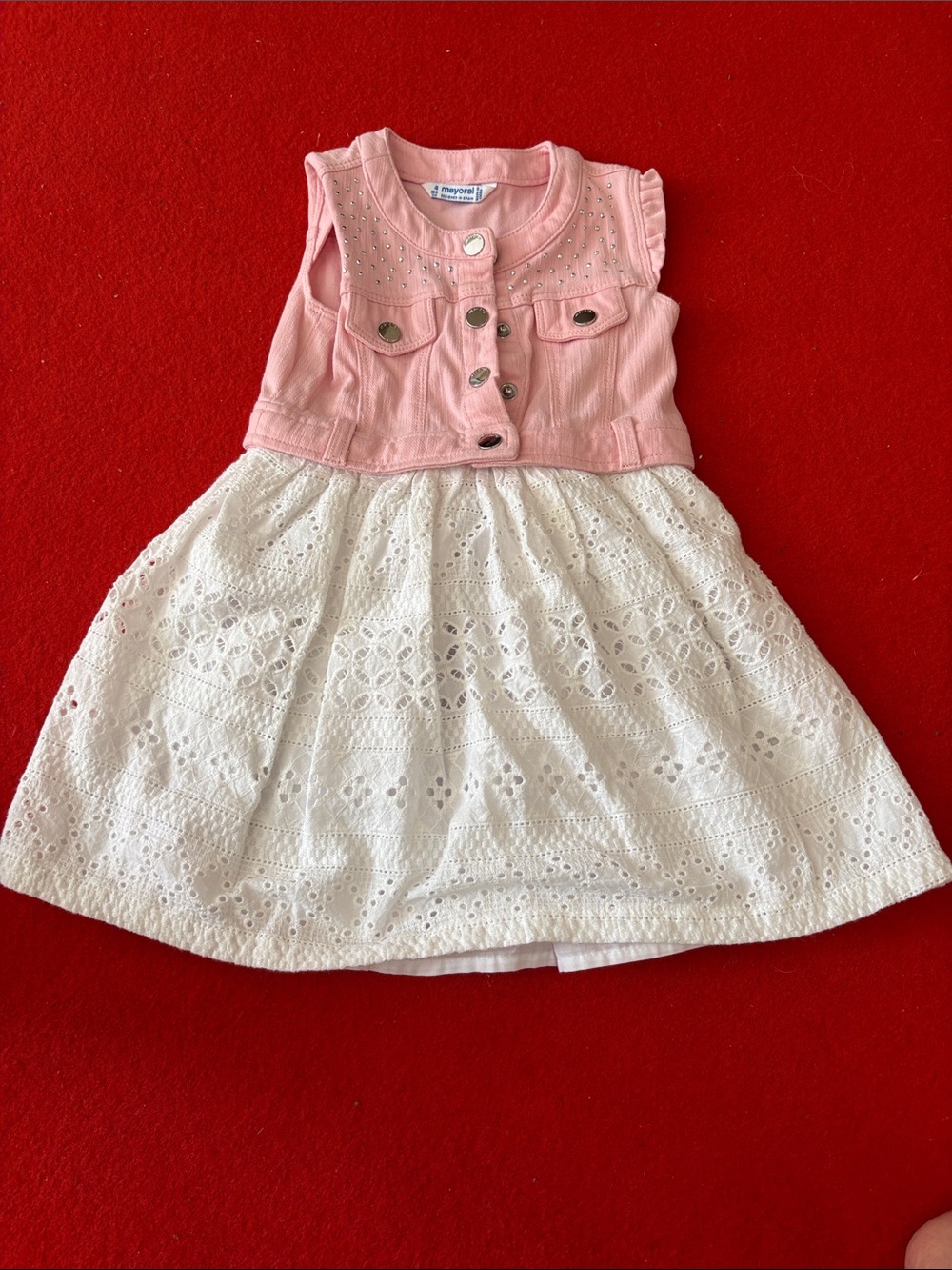 Mayoral Pink and White Eyelet Dress